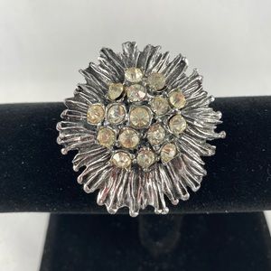 Vintage antiqued silver brooch with clear stones